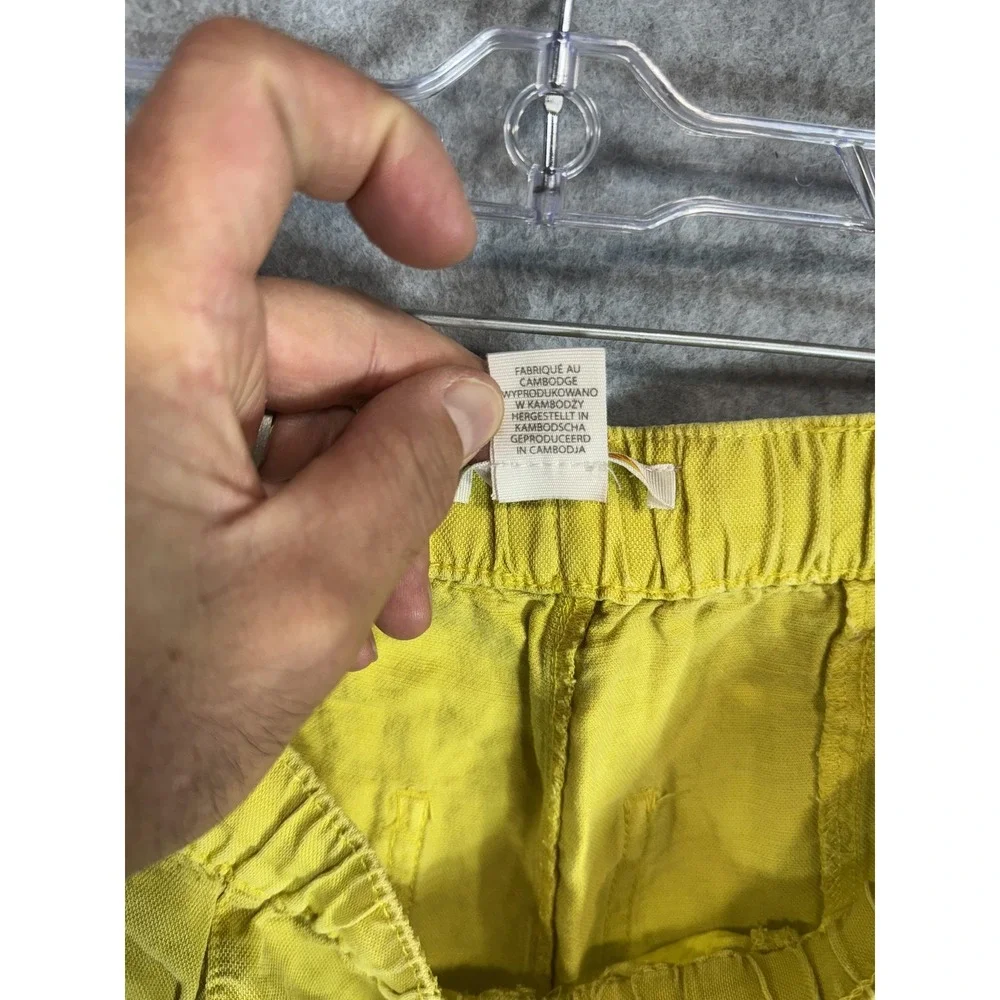 C&C California Shorts Womens Small Yellow Linen Blend Casual Drawstring Pockets